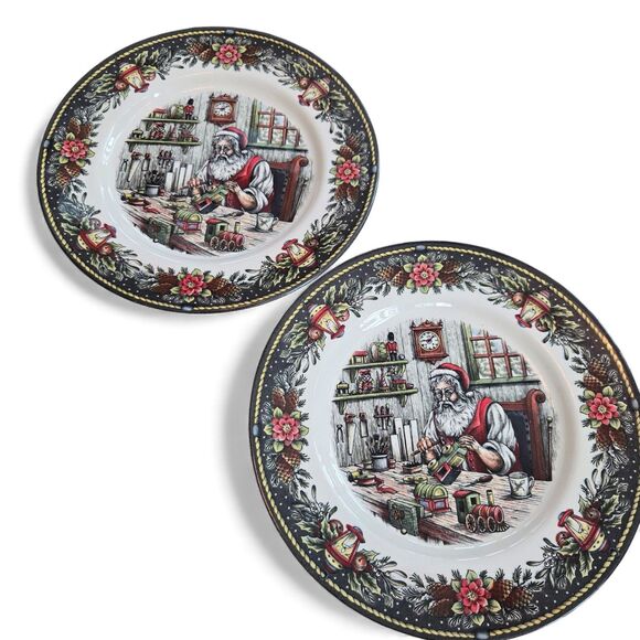 Royal Stafford Christmas Santa's Workshop Dinner Plates Set of 2 New 10.75" - Picture 2 of 7